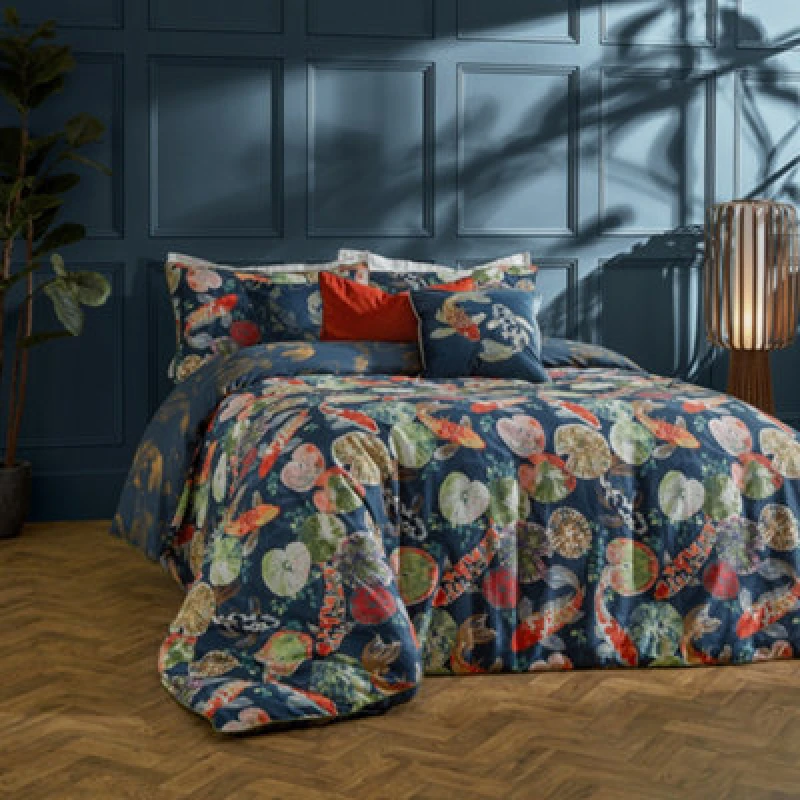 Image of Paoletti Paoletti Koi Pond Reversible Duvet Cover Set in Blue Size: Super King Blue Super King Unisex 5025532814500