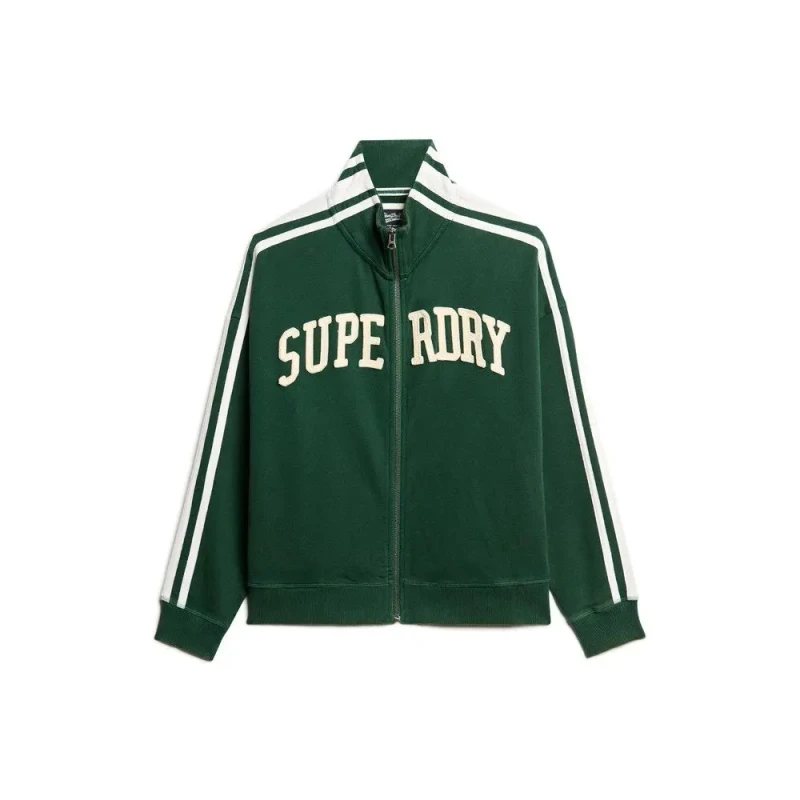 Image of Superdry Womens zip-up track jacket with applique pattern Superdry Athletic Essentials Vert Female S