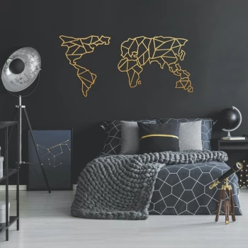 Image of Geometric World Map - Gold (120 x 58) Gold Decorative Metal Wall Accessory