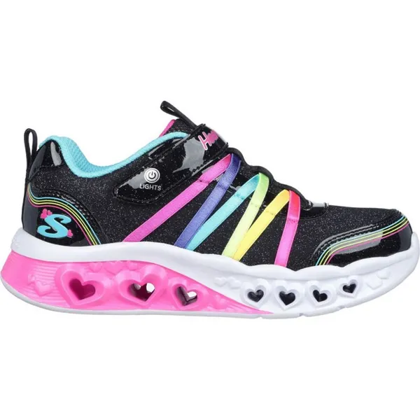 image of Skechers Girls Flutter Heart Lights Rainbow Bestie Trainers UK Size 2 (EU 35) Black/Multi SKE2211-BKMT-2