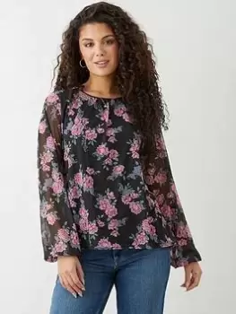 Image of Dorothy Perkins Mesh Sleeve Top - Floral, Multi, Size XL, Women
