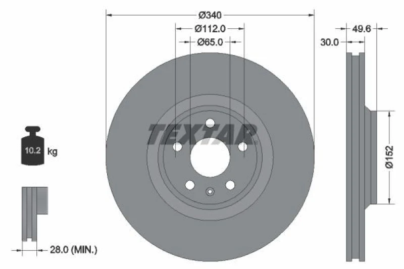 Image of Brake disc TEXTAR 92160505