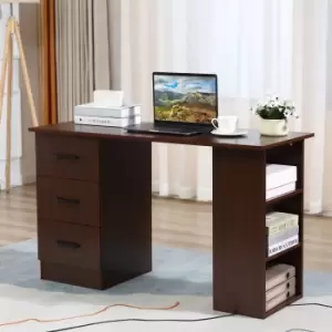 image of HOMCOM 120cm Computer Desk with Storage Shelves Drawers, Writing Table Study Workstation for Home Office, Walnut Brown