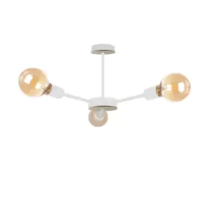 image of Sun Multi Arm Semi Flush Ceiling Light Wood, White, 40cm, 3x E27