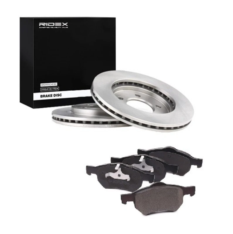 Image of RIDEX 3405B2605 Brake disc and pads set Front Axle, Brake Disc Type: internally vented Brake Set,disc brakes (3405)