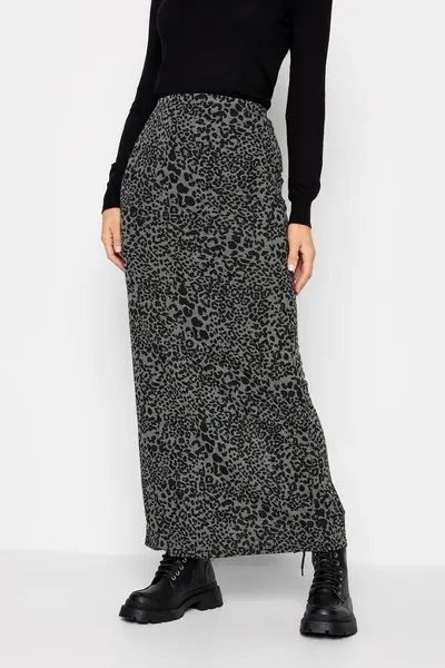 Long Tall Sally Tall Animal Print Maxi Skirt Grey