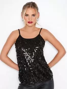 PixieGirl Petite Sequin Front Cami Vest - Black, Size 10, Women