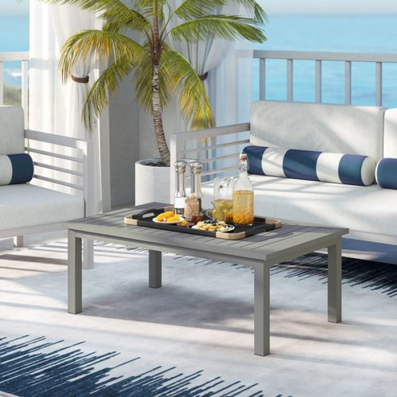Image of Outsunny Aluminium Outdoor Coffee Table Patio Tablewith Wood Grain Effect Grey