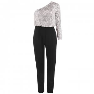 Image of Adrianna Papell Sequin Jumpsuit - Silver/ Black