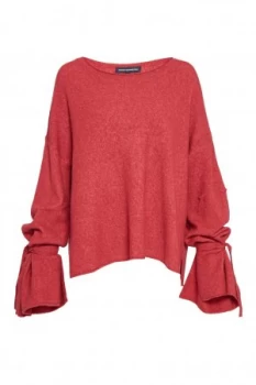 image of French Connection Tie Wrist Scoop Neck Knit Jumper Red