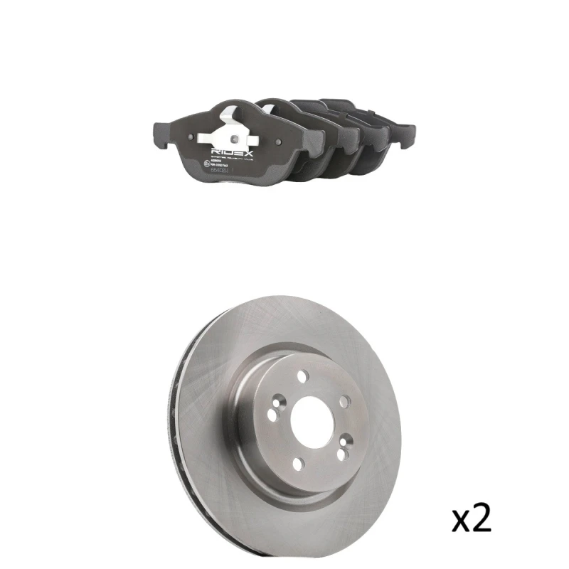 Image of RIDEX 3405B3205 Brake disc and pads set Front Axle, Brake Disc Type: Vented, excl. wear warning contact Brake Set,disc brakes (3405)