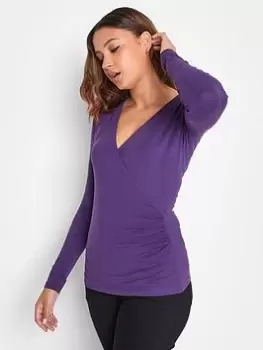 image of Long Tall Sally Purple Jersey Wrap Top, Purple, Size 10, Women