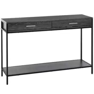 image of Homcom Console Table Worktop Bottom Shelf 2 Drawer Industrial Minimal Style Grey