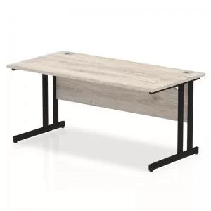 image of Impulse 1600 x 800mm Straight Desk Grey Oak Top Black Cantilever Leg