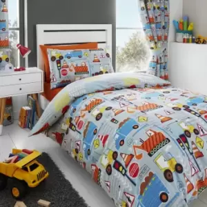 Image of Kids Big Digger Construction Trucks Reversible Duvet Cover Bedding Set