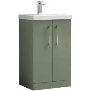Image of Arno Satin Green 500mm 2 Door Vanity Unit with 40mm Profile Basin - ARN801A - Satin Green - Nuie