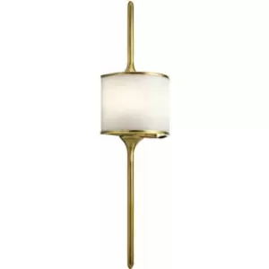 image of Loops - IP44 Twin Brass Wall Light Long Pole Central White Glass Shade LED G9 3.5W