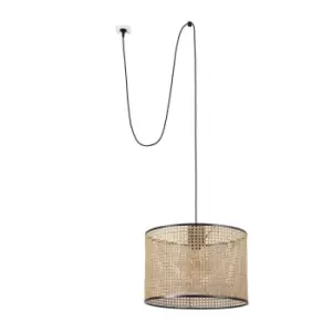 image of Mambo Black, Rattan Cylindrical Pendant Lamp Ø450 With Plug