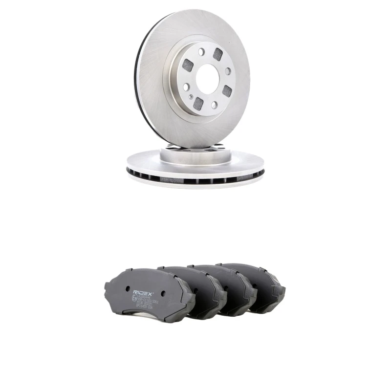 Image of RIDEX 3405B3287 Brake disc and pads set Front Axle, Brake Disc Type: internally vented, incl. wear warning contact Brake Set,disc brakes (3405)