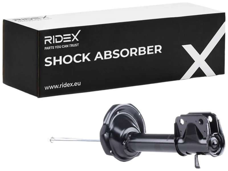 Image of RIDEX 854S0986 Shock absorber Rear Axle Left, Gas Pressure, Twin-Tube, Suspension Strut, Bottom Clamp Shock Absorber (854)