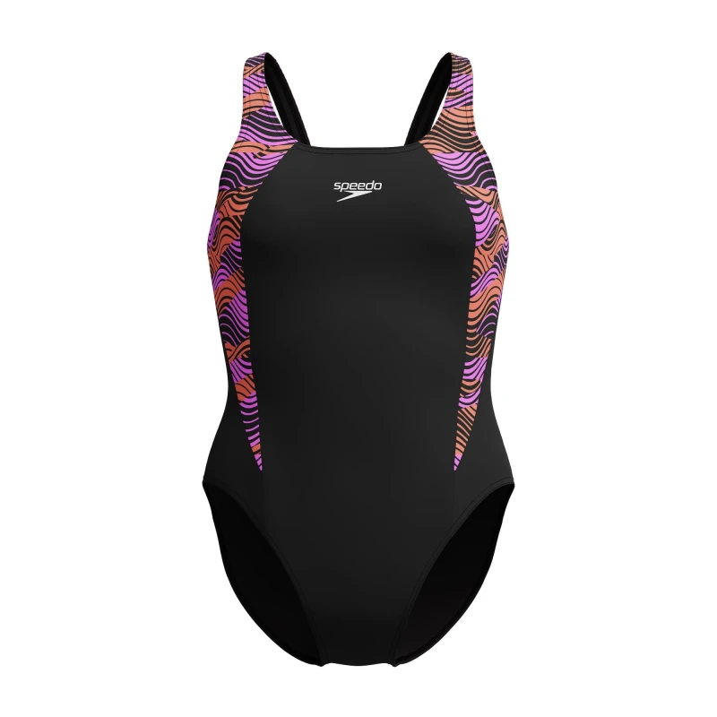 Image of Speedo Womens HB Splice One Piece Swimsuit Black/Pink female 10 (S)