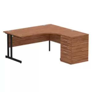 Image of Impulse 1600mm Right Crescent Office Desk Walnut Top Black Cantilever Leg Workstation 600 Deep Desk High Pedestal