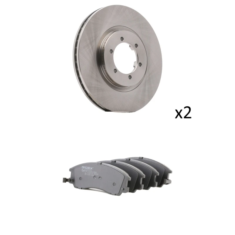 Image of RIDEX 3405B2769 Brake disc and pads set Front Axle, Brake Disc Type: internally vented, with acoustic wear warning Brake Set,disc brakes (3405)
