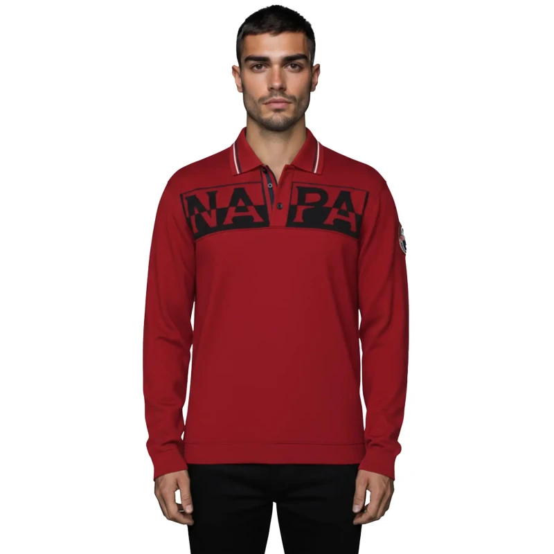 Image of Long sleeve polo shirt Napapijri Archive Rouge Male 3XL
