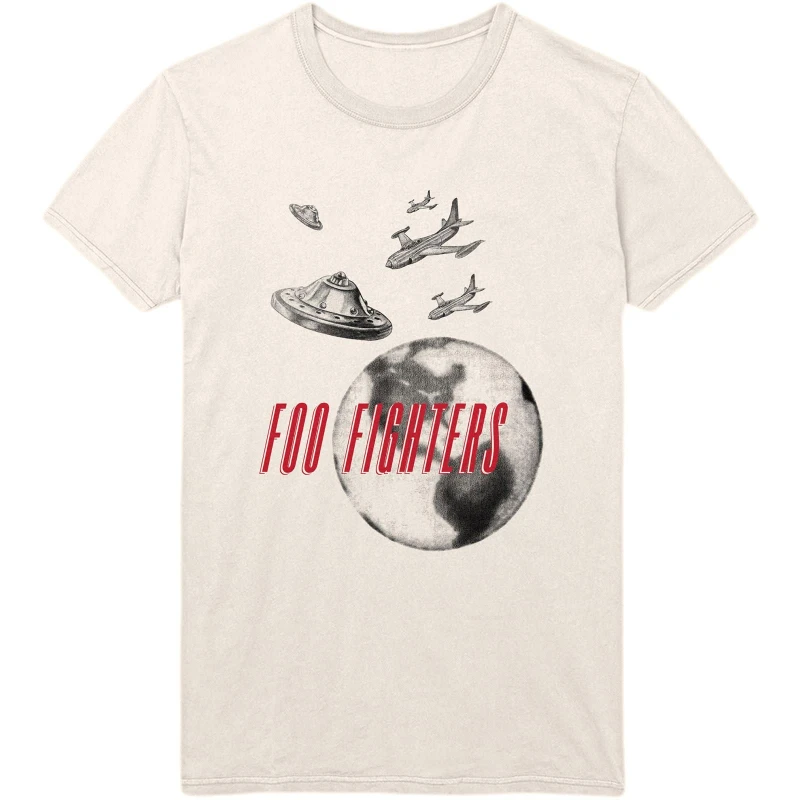 Image of Foo Fighters Mens UFO Planes T-Shirt in Natural Size: 2XL Natural Male 2XL