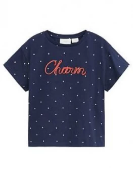 Mango Girls Charm Spot Short Sleeve Tshirt - Navy