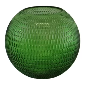 Image of Dark Green Embossed Glass Bowl Vase