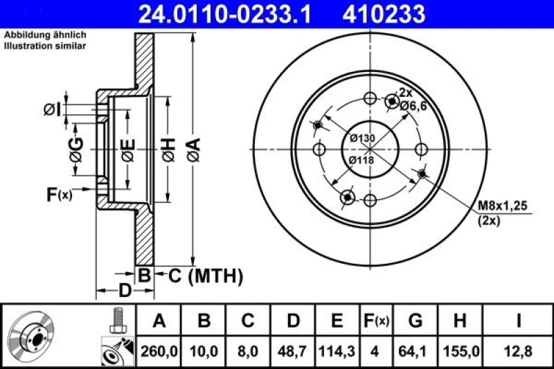 Image of ATE 24.0110-0233.1 Brake disc solid, Coated, with bolts/screws Brake Disc (82)