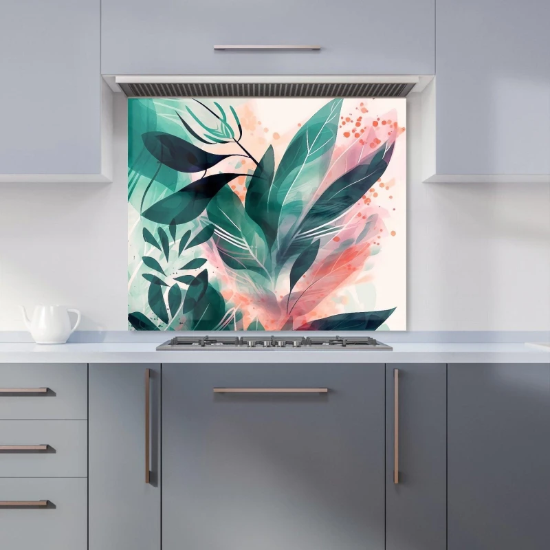 Image of Warren Reed - Designer Green Feather leaves Tropical Kitchen Splashback Size: 700mm x 650mm Green Unisex 700mm x 650mm