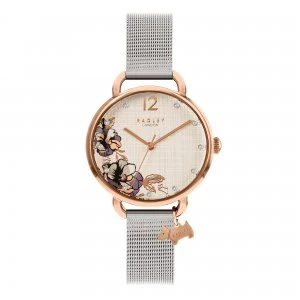 Image of Radley Sketchbook Floral Open Shoulder Stainless Steel Mesh Strap...