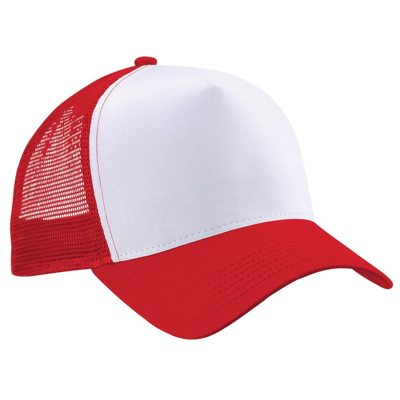 Image of Beechfield Beechfield Men Half Mesh Trucker Cap Headwear Pack of 2 in Red Red One Size Male 5059269086428