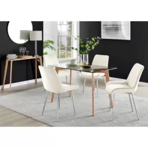 Image of Furniture Box Malmo Glass and Wooden Leg Dining Table & 4 Cream Pesaro Silver Chairs