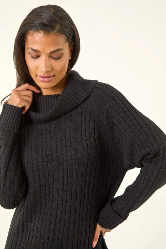 Image of Roman Roll Neck Knitted Jumper Dress Black