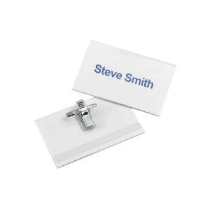 image of Office Name Badge Landscape with Combi Clip 54x90mm Pack 50 936685