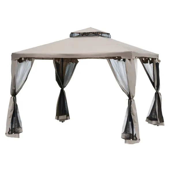 Image of Outsunny 3 x 3m Metal Gazebo Garden Outdoor 2-Tier Roof Marquee Party Brown
