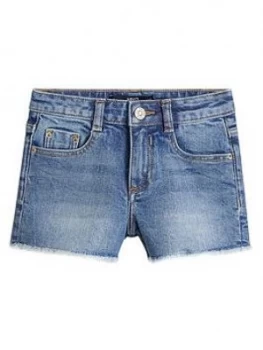 Mango Girls Frayed Hem Denim Shorts - Mid Blue