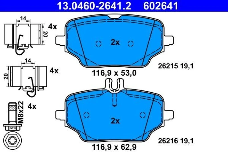 Image of Brake pad set ATE 13.0460-2641.2