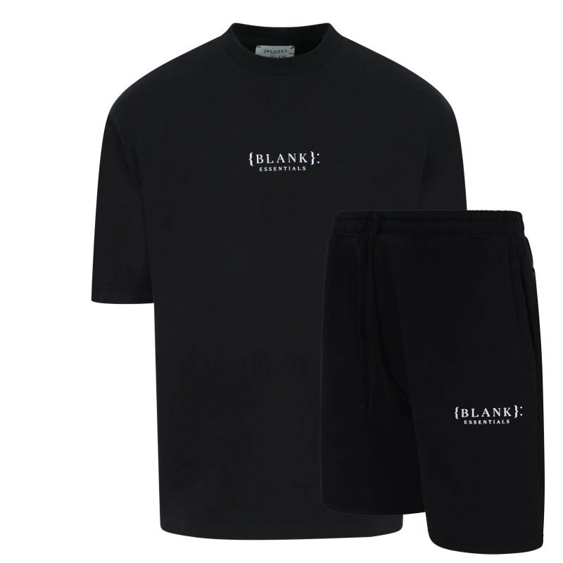 Image of Blank Essentials Blank Puff Print T-Shirt Short Set Black male Small