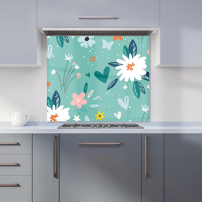 Image of Warren Reed - Designer Garden Summer Flowers Kitchen Splashback in Blue Size: 600mm x 750mm Blue Unisex 600mm x 750mm