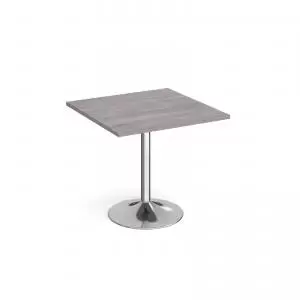 image of Genoa square dining table with chrome trumpet base 800mm - grey oak