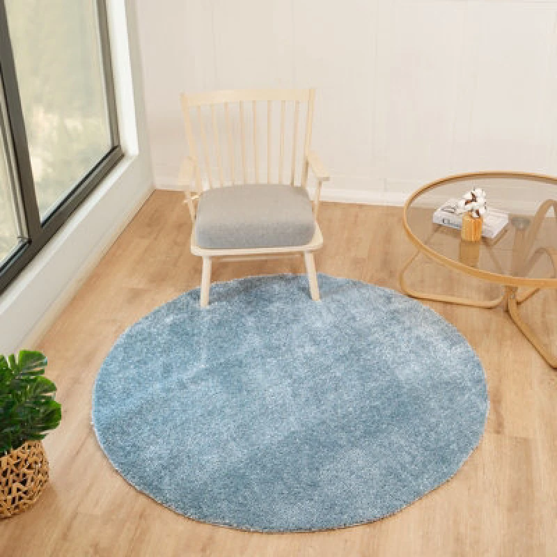 Image of Livabliss Shaggy Solid Color Plush Pile Denim Claire Area Rug 120 X 120 Cm - Easy Care, Non Shedding, Ideal For Living Room & Bedroom