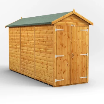 Image of 12x4 Power Windowless Apex Double Door Garden Shed - Brown