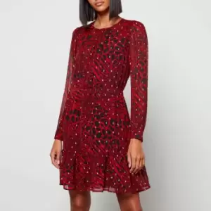 Image of Michael Kors Womens Patchwork Animal Mini Dress - Crimson - XS
