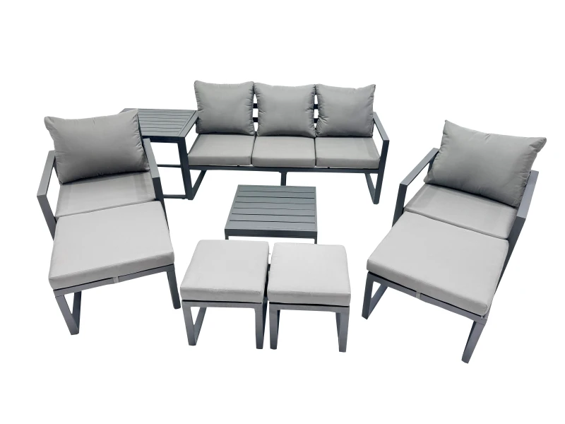 Image of Fimous Aluminium Sofa Coffee Table Sets with 4 Stools Side Table Dark Grey Dark Grey Unisex