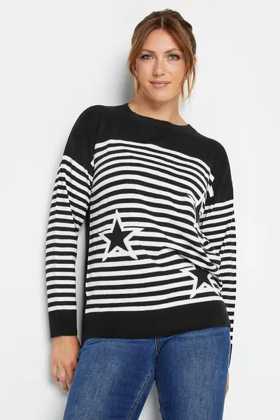 image of Long Tall Sally Tall Star & Stripe Print Jumper Black