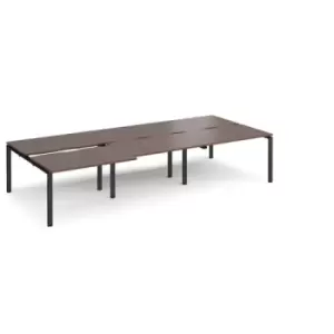 image of Bench Desk 6 Person Rectangular Desks 3600mm With Sliding Tops Walnut Tops With Black Frames 1600mm Depth Adapt